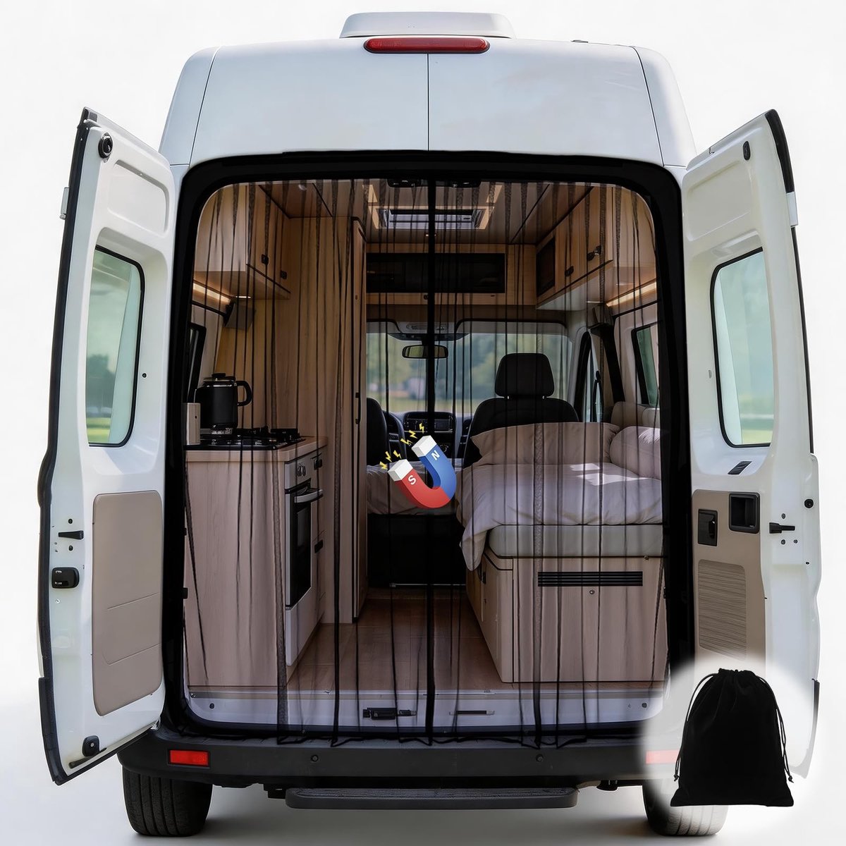 Dailygoods- Muggennet voor Auto - Magnetische Sluiting - Insectenbescherming - Vliegengaas voor MPV - Campinggebruik - Afmetingen 200 x 170 cm