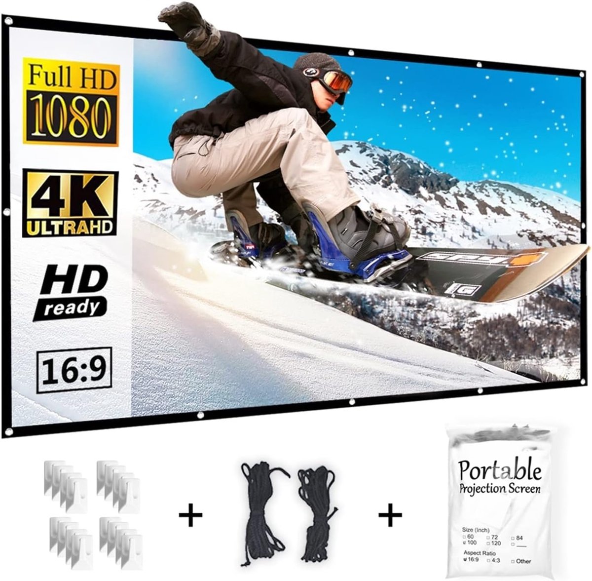 Projectiescherm - Filmscherm Draagbaar - Buitenfilms Kijken - Opvouwbaar Ontwerp - 100 inch 16:9 - Wit