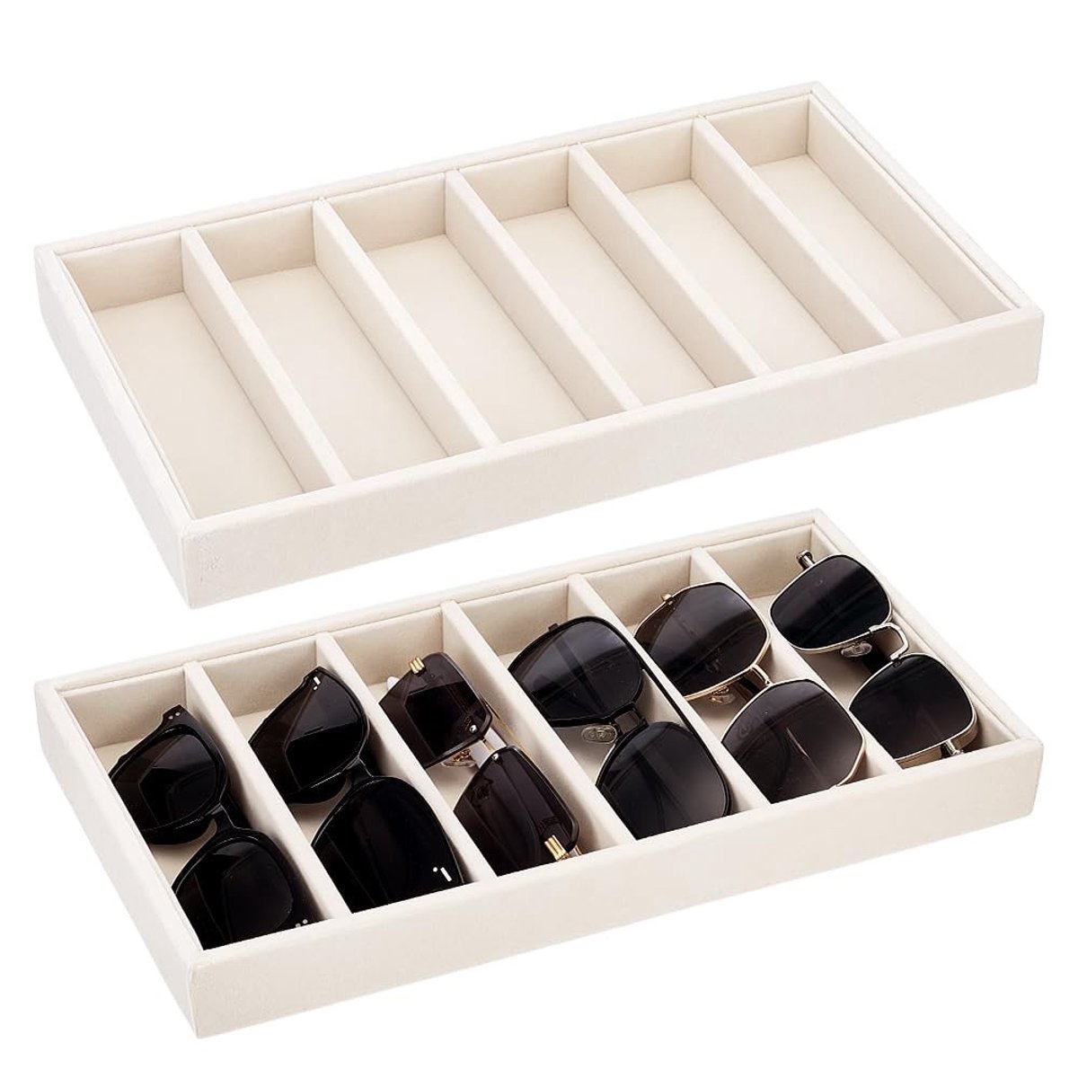 Dailygoods- Zonnebril-Organizer Fluwelen - 6 Vakken - Opbergdoos - Sieraden - Horlogeweergave - 38,3 x 19,3 x 3,2 cm