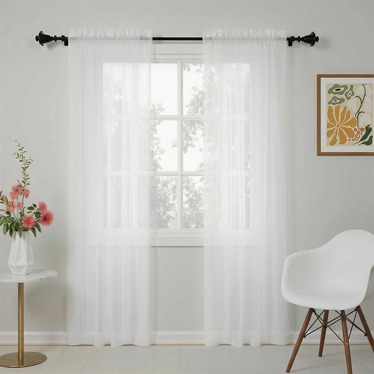 Vitrinegordijnen Voor Ramen - Korte Transparante Gordijnen - Privacy Creëren - Halfdoorzichtig Materiaal - 65 x 160 cm - Wit
