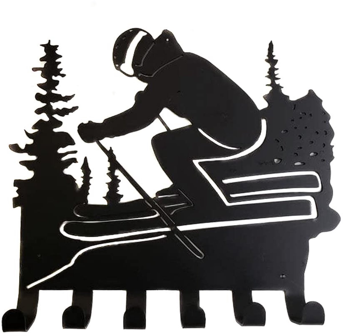 Dailygoods- Wanddecoratie Ski - Wandhaak - Wanddecoratie Metalen - Wanddecoratie Wintersport - Wanddecoratie Buiten - Afmetingen 25cm x 15cm x 6cm