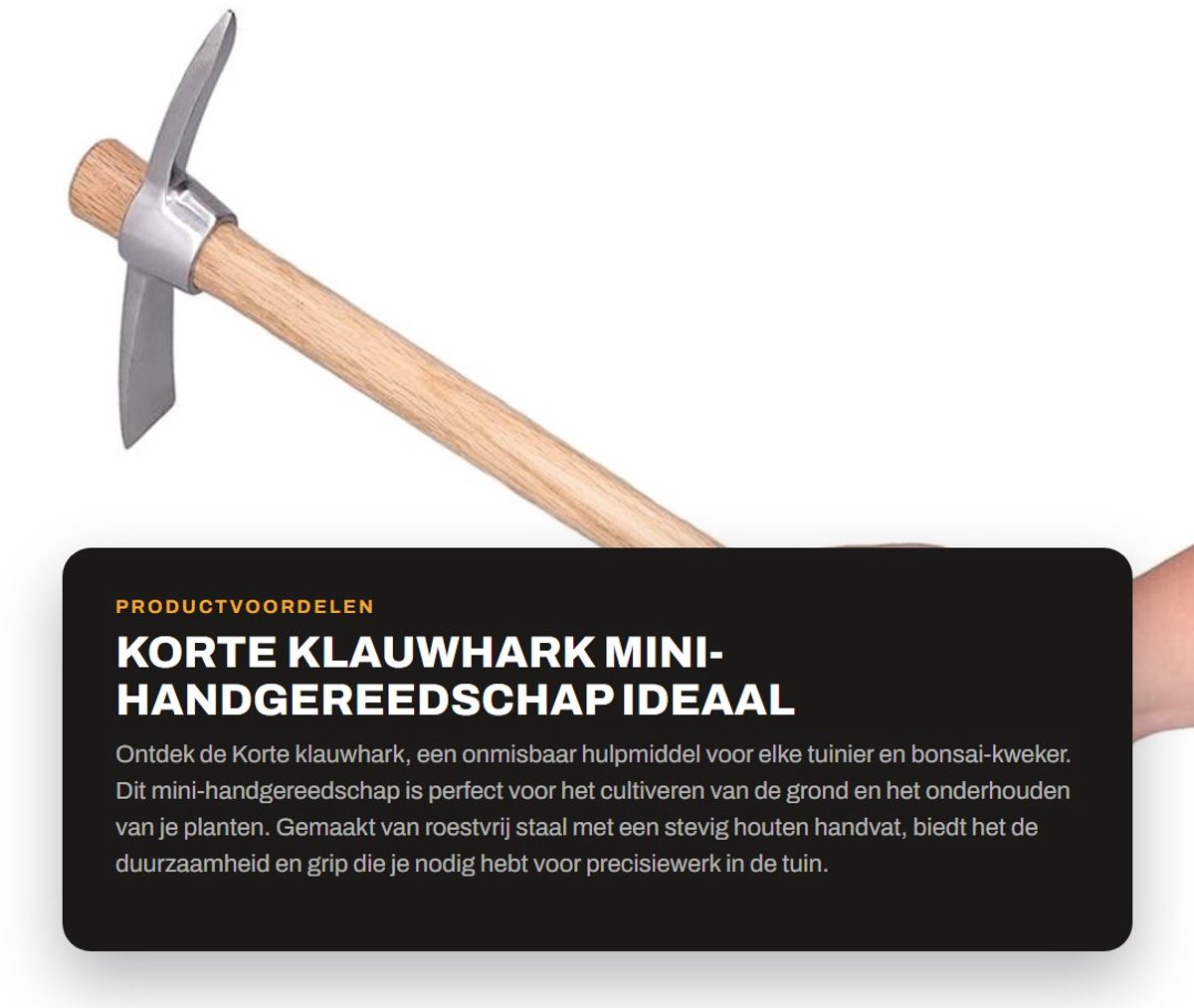 Dailygoods- Handcultivator Roestvrij staal - Tuinschoffel met houten handvat - Mini-handeg - Plukschoffel - Agrarisch gereedschap - Afmetingen 385x145x88mm