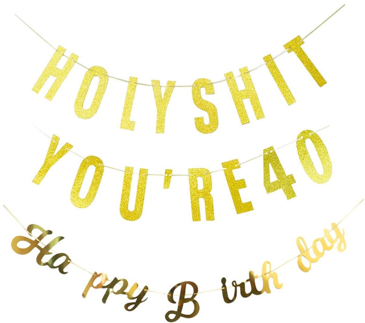 Dailygoods- Verjaardagsbanner Goudkleurig - 40e Verjaardag - Feestdecoratie - Doe-het-zelf Banner - Verjaardagsaccessoires - 2 Stuks