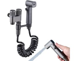 Toilet Handdouche Set-RVS Hogedruk Sproeier-Bidet Spray met Dubbele Hoekkraan-2 Meter Spiraalslang-Wandhouder-Badkamer Reinigingsset-Gun Grey