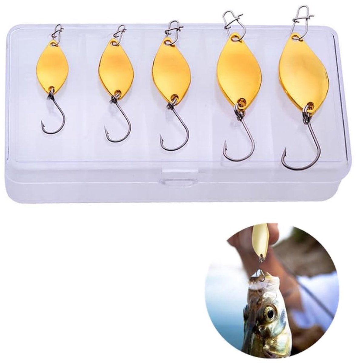 Dailygoods- Vissen Lure 5 Stuks - Metalen Spinner - Roestvrij Staal - Koolstofstalen Haken - Geschikt voor Zoet/Zeewater - Handige Opbergdoos - Vislokken
