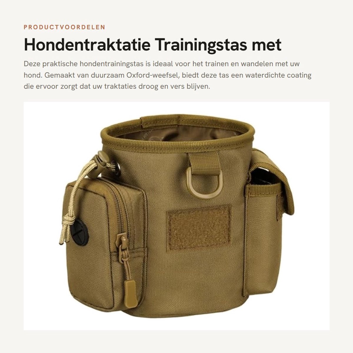 Dailygoods- Trainingstas Waterdicht - Hondenwandeltas met 2 Zijvakken - Poepzakdispenser - Opbergruimte voor Hondenfluitjes - Sterk en Slijtvast 600D Oxford Weefsel - Hondentas