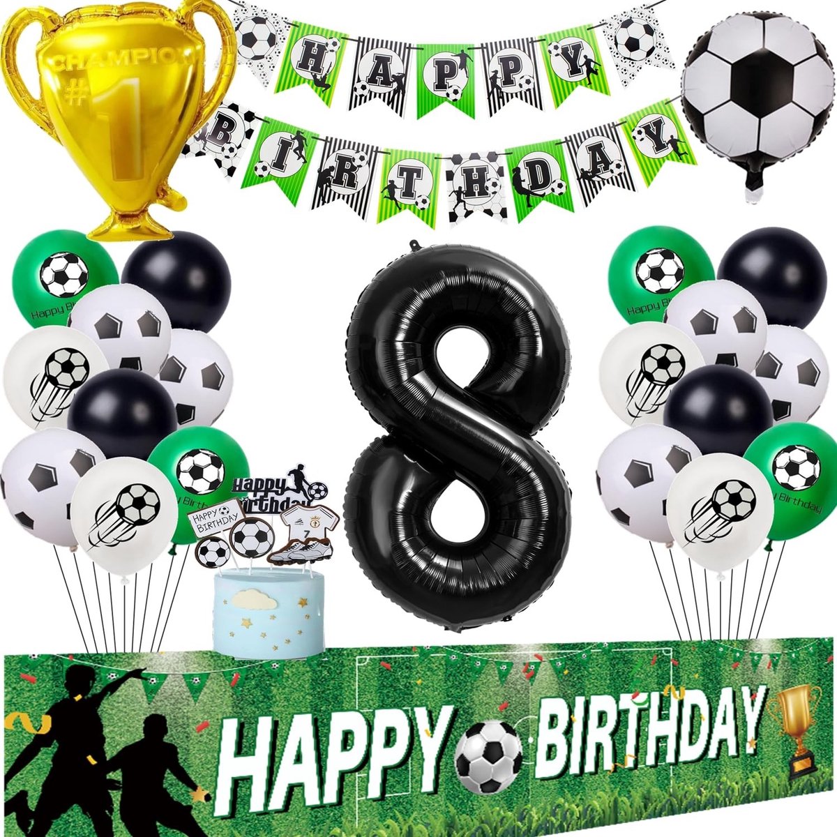Dailygoods - Voetbal Ballonnen Set voor 8e Verjaardag - Compleet Feestpakket