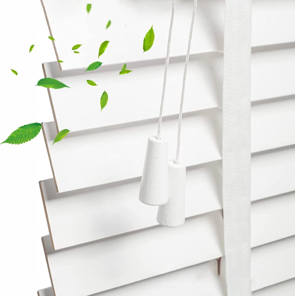 Houten Jaloezieën - Horizontale Blinds - Raam Decoratie - Natuurlijk Lindehout - 50mm Lamellen - Wit