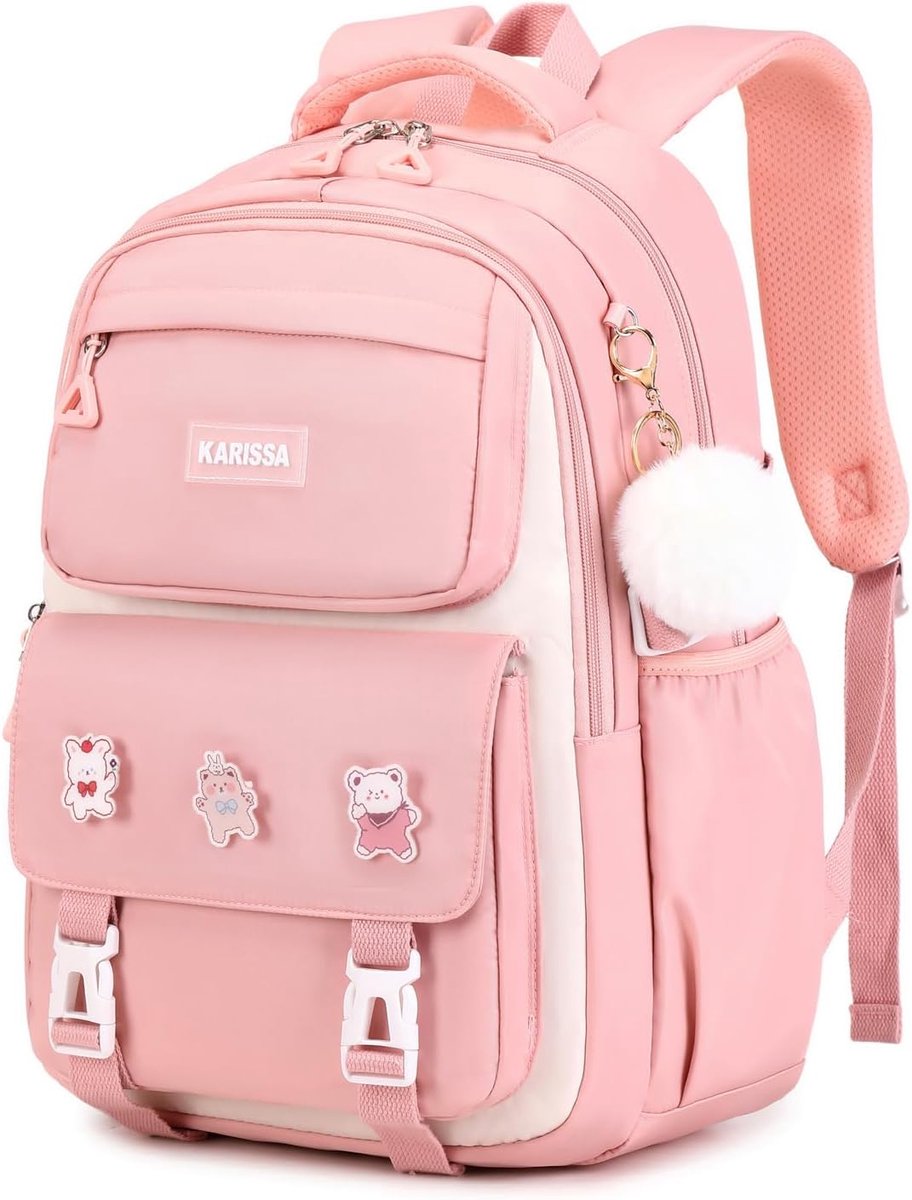 YAGXIG Rugzak voor meisjes - Lichtgewicht kinderrugzak - Schoolrugzak voor meisjes - Schooltas, geschikt voor de basisschool - Roze - Groot formaat - Cadeau voor de start van het schooljaar