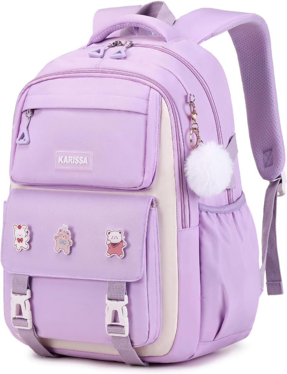 YAGXIG Rugzak voor meisjes - Lichtgewicht kinderrugzak - Schooltas voor meisjes - Geschikt voor basisschoolleerlingen - Paars - Groot formaat - Cadeau voor de start van het schooljaar