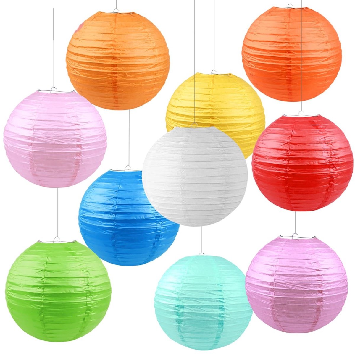 Dailygoods- Papieren Lantaarns 10 Stuks - Ronde Chinese Lampionnen - Opvouwbaar - Decoratie voor Feesten - 30 cm - Herbruikbaar - Lampion