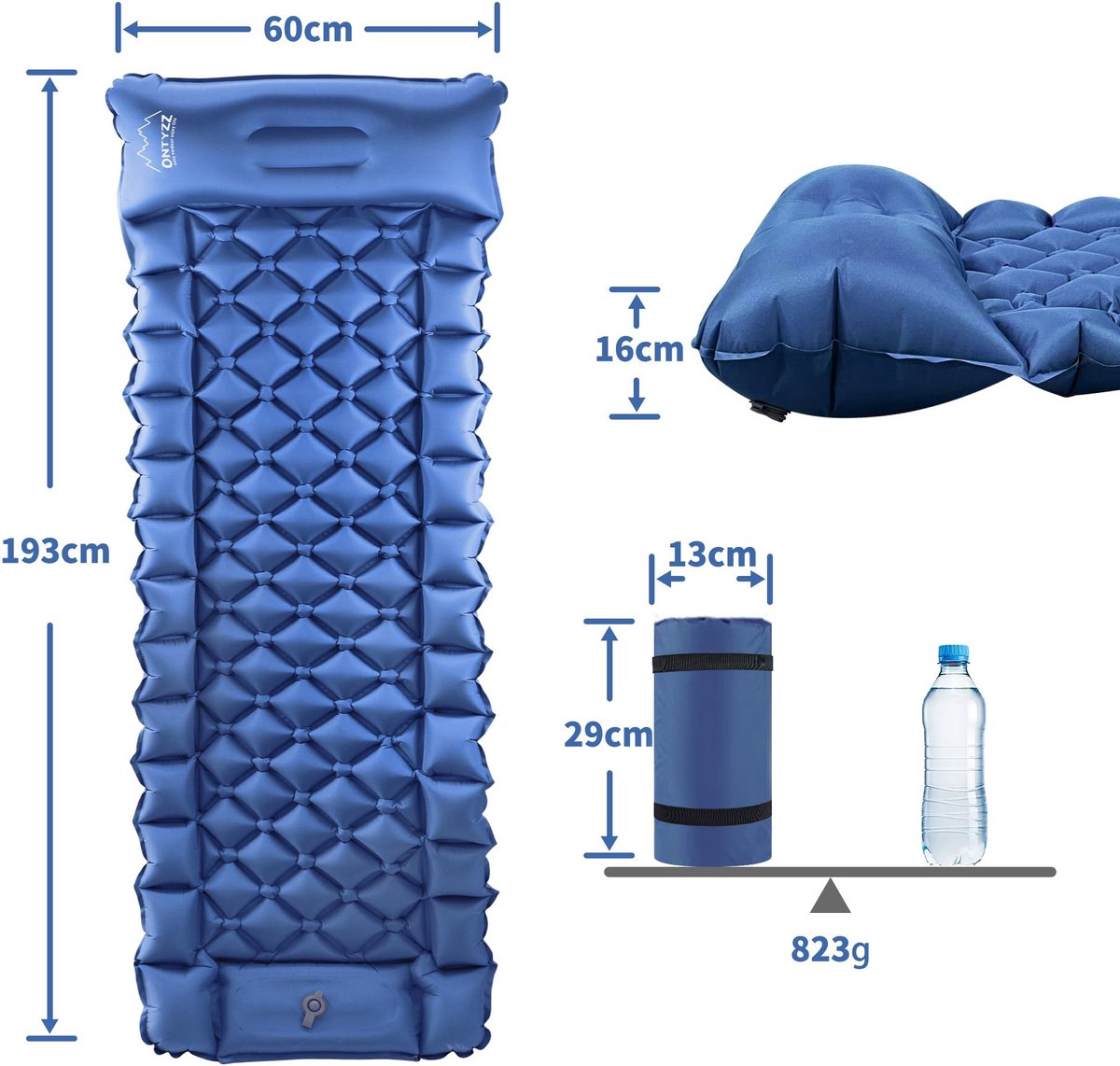 Dailygoods- Slaapmat Zelfopblazend - Ultralicht - Draagbaar - Campingmat - Anti-ripstop - Inclusief Kussen en Voetpomp - Luchtmatras