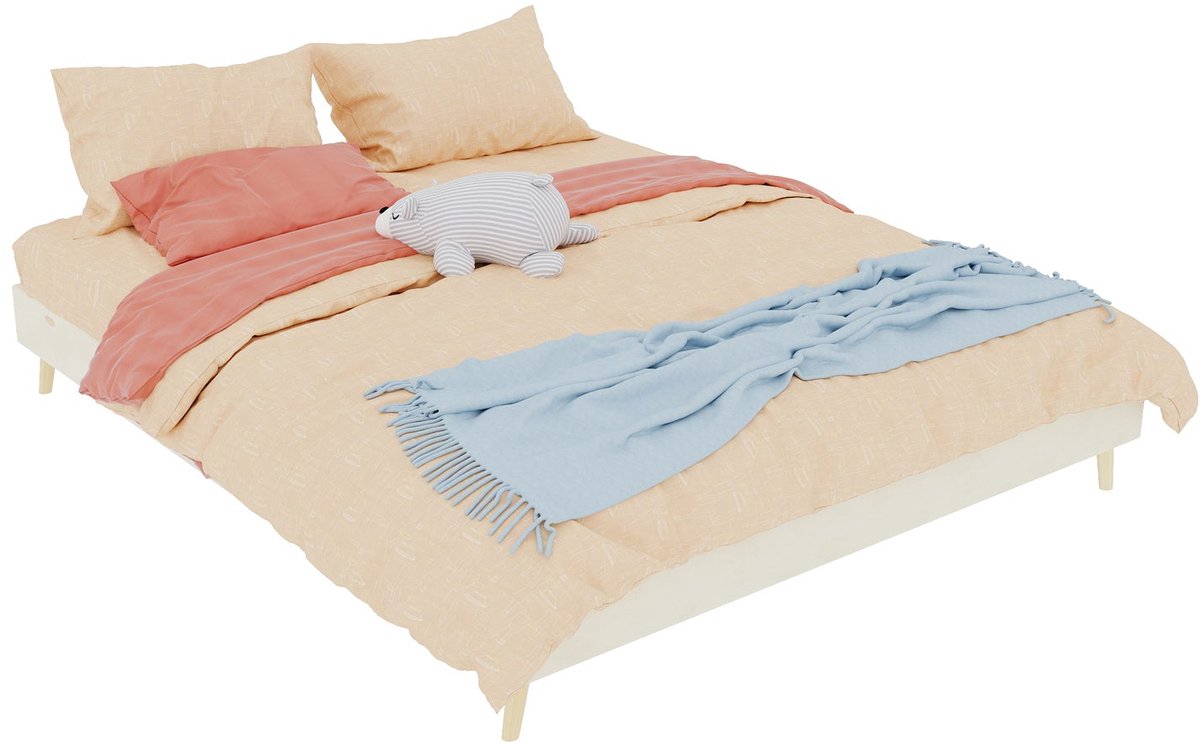 Merax Bed 160x200 cm - Beige Fluweel - Laag Bedframe - Metalen Frame - Houten Lattenbodem - Zonder Matras En Hoofdbord