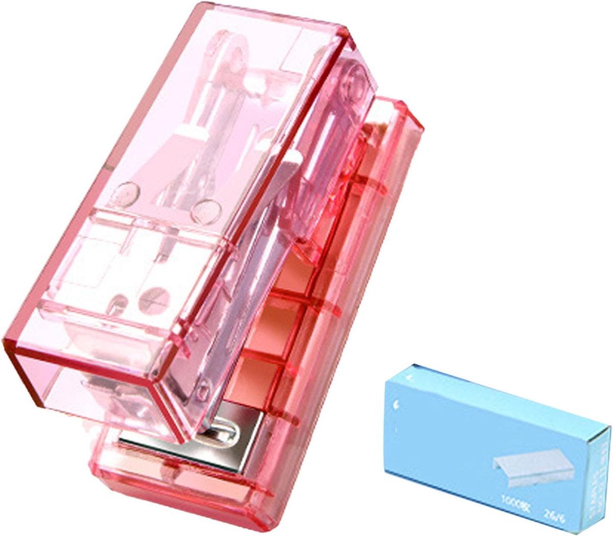 Mini Nietmachine - Compact Kantoormateriaal - Documenten Binden - Eénvinger Bediening - 8 x 6 x 4 cm - Roze