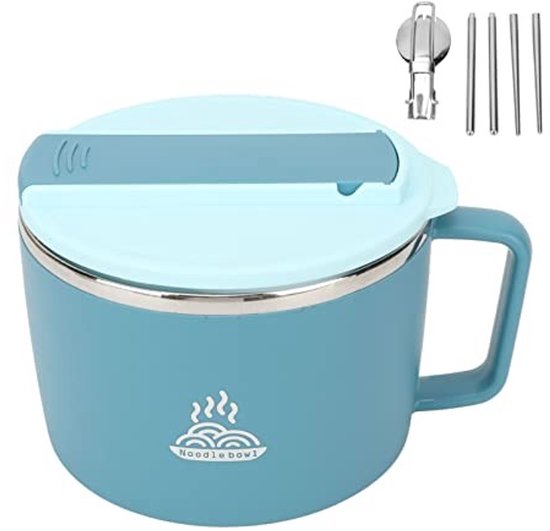 Dailygoods- Ramenkom Dubbele Laag - Roestvrij Stalen Noedelschuim - Innovatief Antiscalding Ontwerp - Functioneel Deksel - Telefoonsleuf - Maximaal Warmte-isolatie - Noedelkom — afbeelding 5