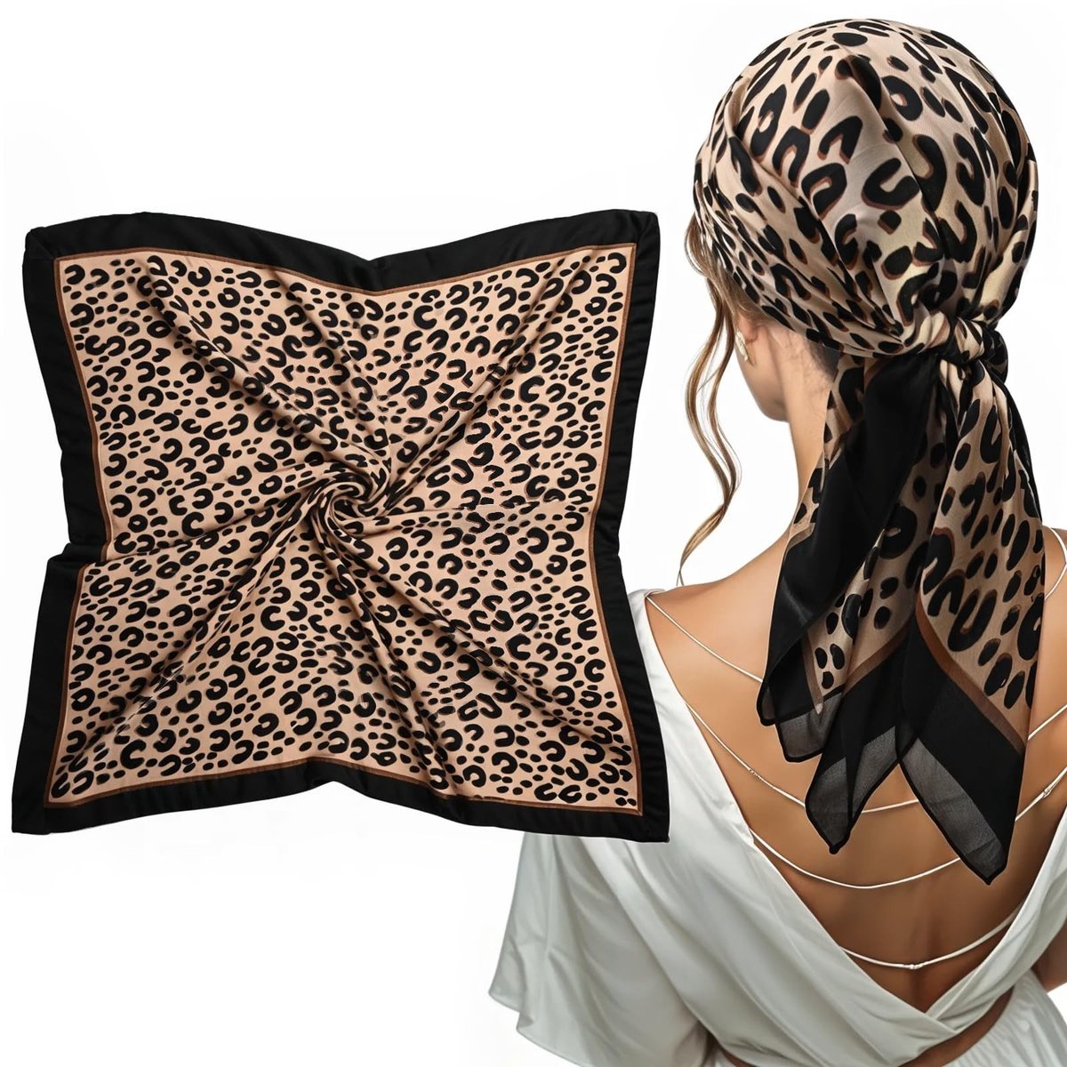 Dailygoods- Sjaal 70x70 cm - Zijden Sjaal - Hoofddoek Dames - Luipaardprint - Lichtgewicht - Ademend en zacht