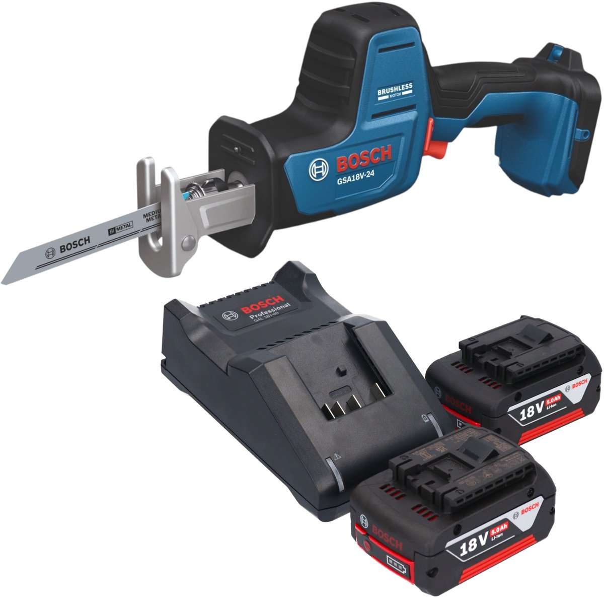 Bosch GSA 18V-24 Professional accu-reciprozag 18 V 230 mm borstelloos + 2x accu 5,0 Ah + oplader