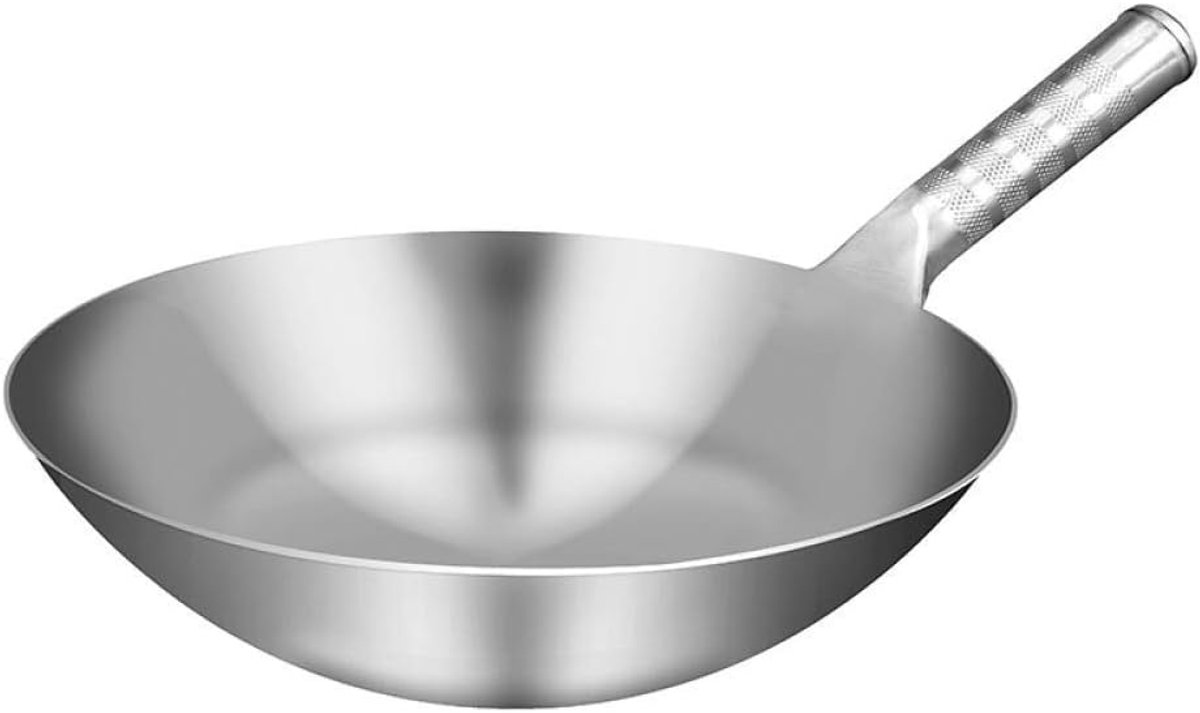Roestvrijstalen Wok Koekenpan Aziatisch Koken Gegoten Laminaten 45 cm Zilver