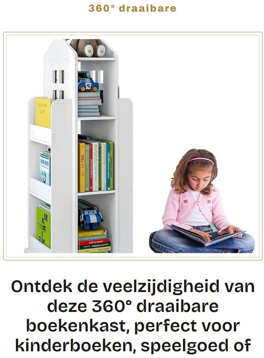 Dailygoods- Boekenkast 360° draaibaar - Kinderboekenkast - Boekenrek kind - Vrijstaand vlo