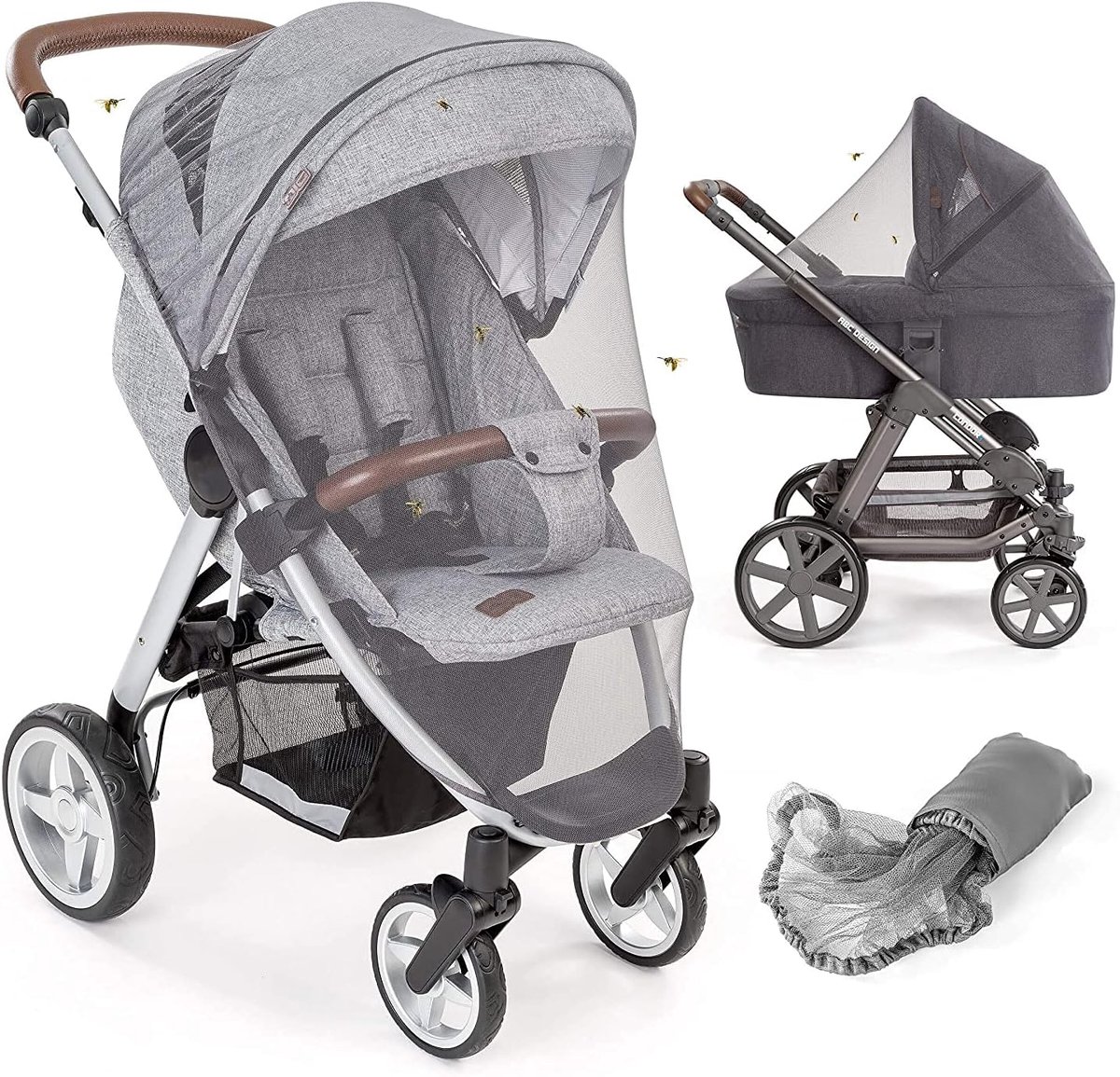 Famanu – Universele insectenbescherming voor kinderwagen en buggy, fijnmazig en scheurvast net met tas