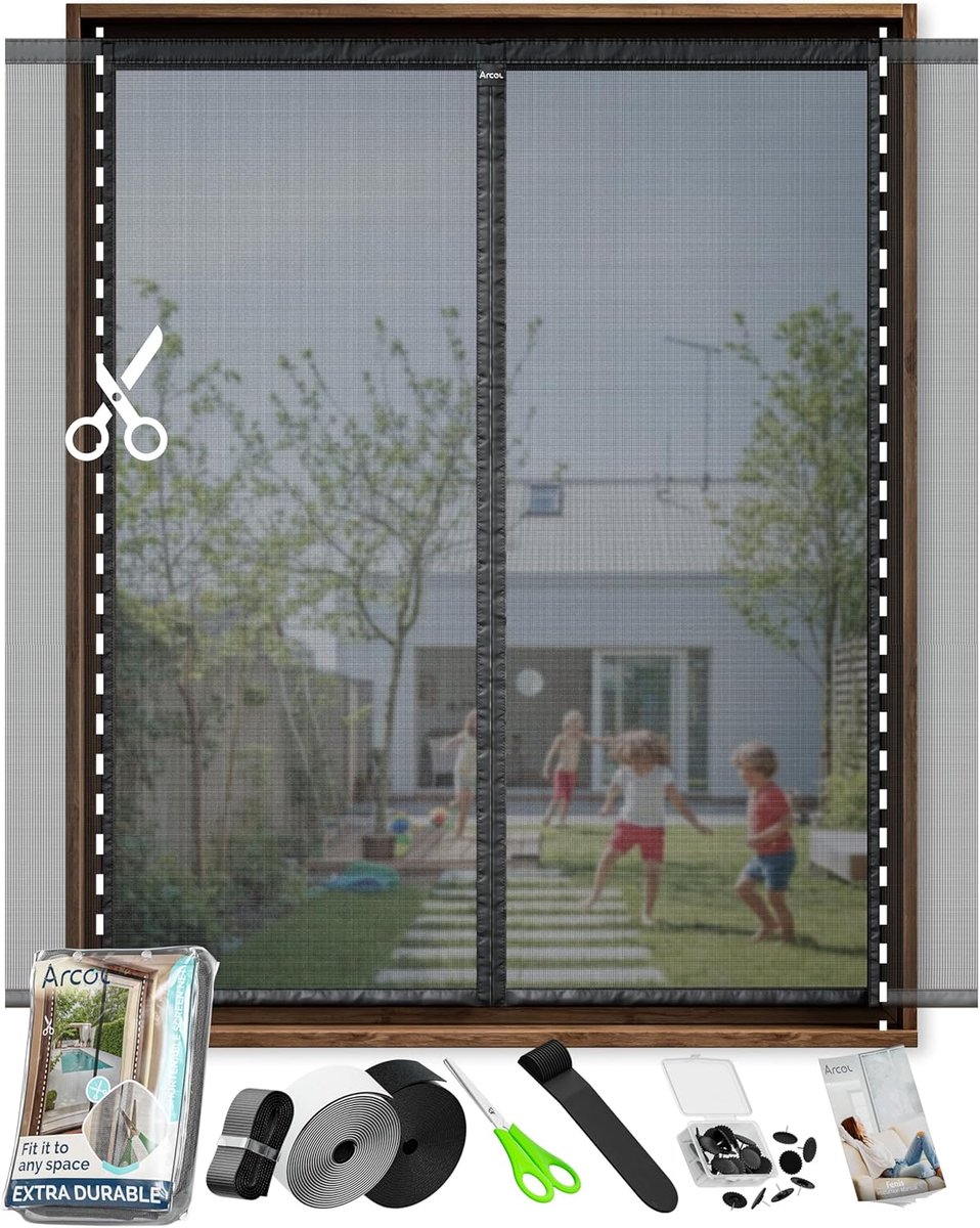 Famanu – Magnetische muggennet voor ramen, verstelbaar en inkortbaar, 155 x 130 cm, zwart