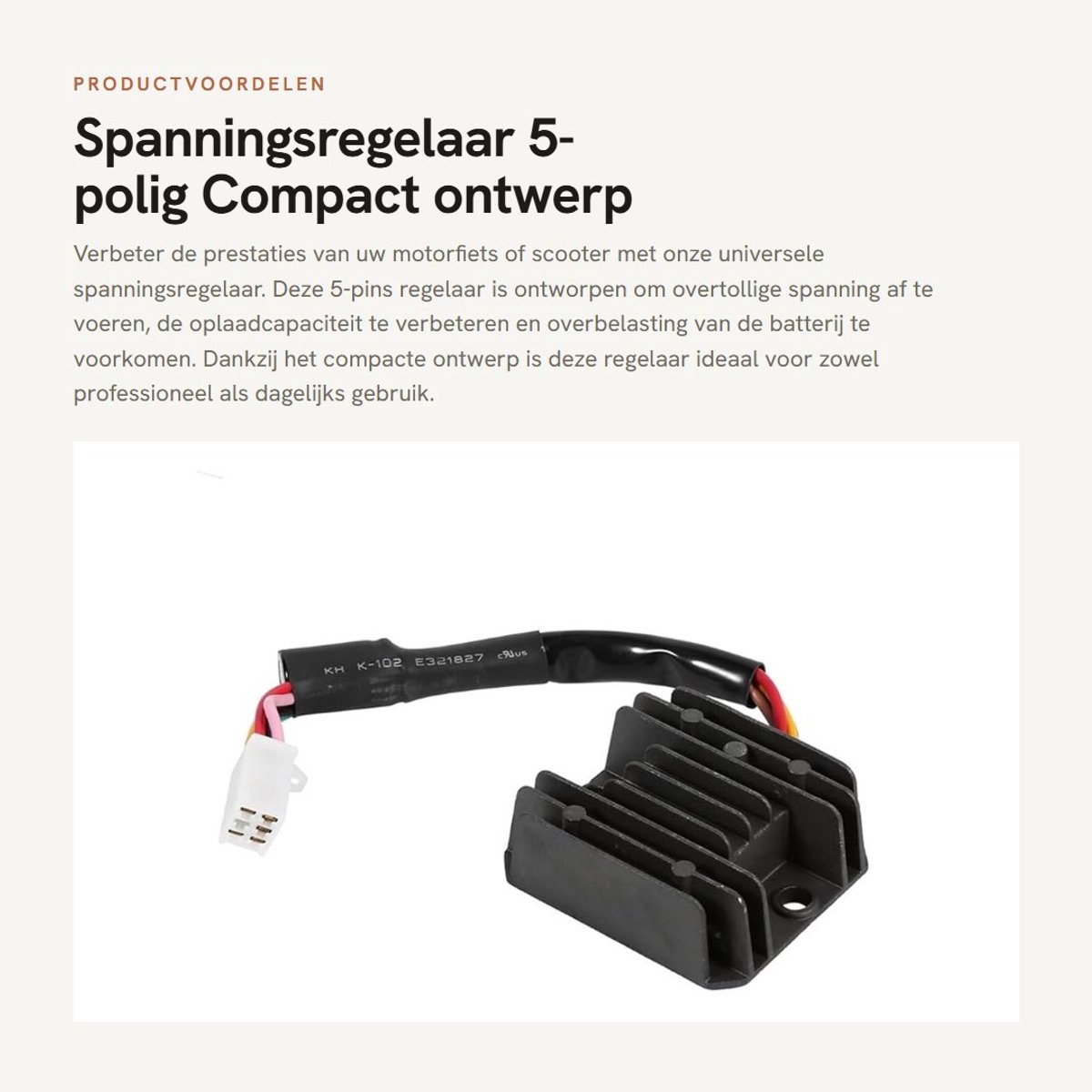 Dailygoods - Spanningsregelaar - 5-polig - Compact ontwerp - 12 V - Breed toepasbaar - Voor motorfiets en scooter - Professioneel gebruik