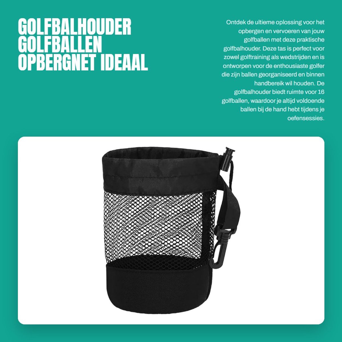 Dailygoods- Golfbalhouder 16 Ballen - Opbergnet - Nylon Tas - Trekkoord Pouch - Golfaccessoire - Lichtgewicht 40g - Golfballentas