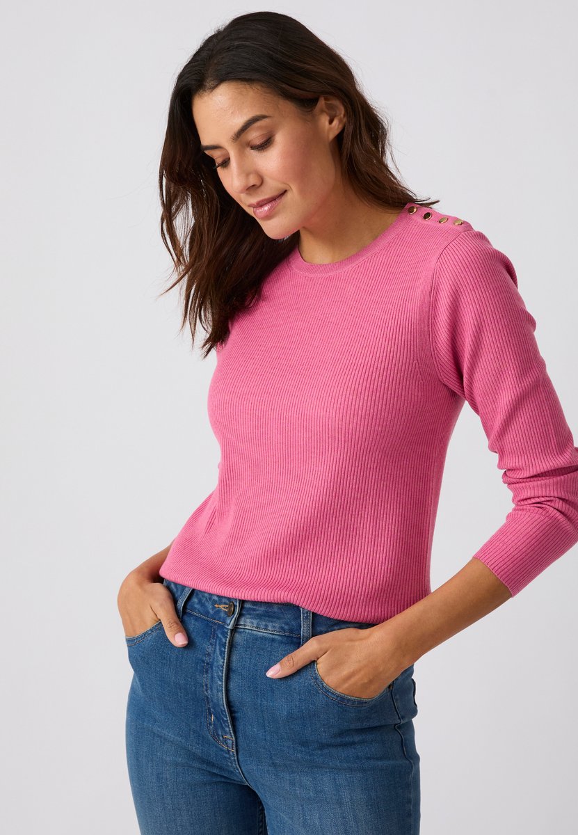 Damart - Thermolactyl effen of gestreepte ribtrui - Dames - Roze - L