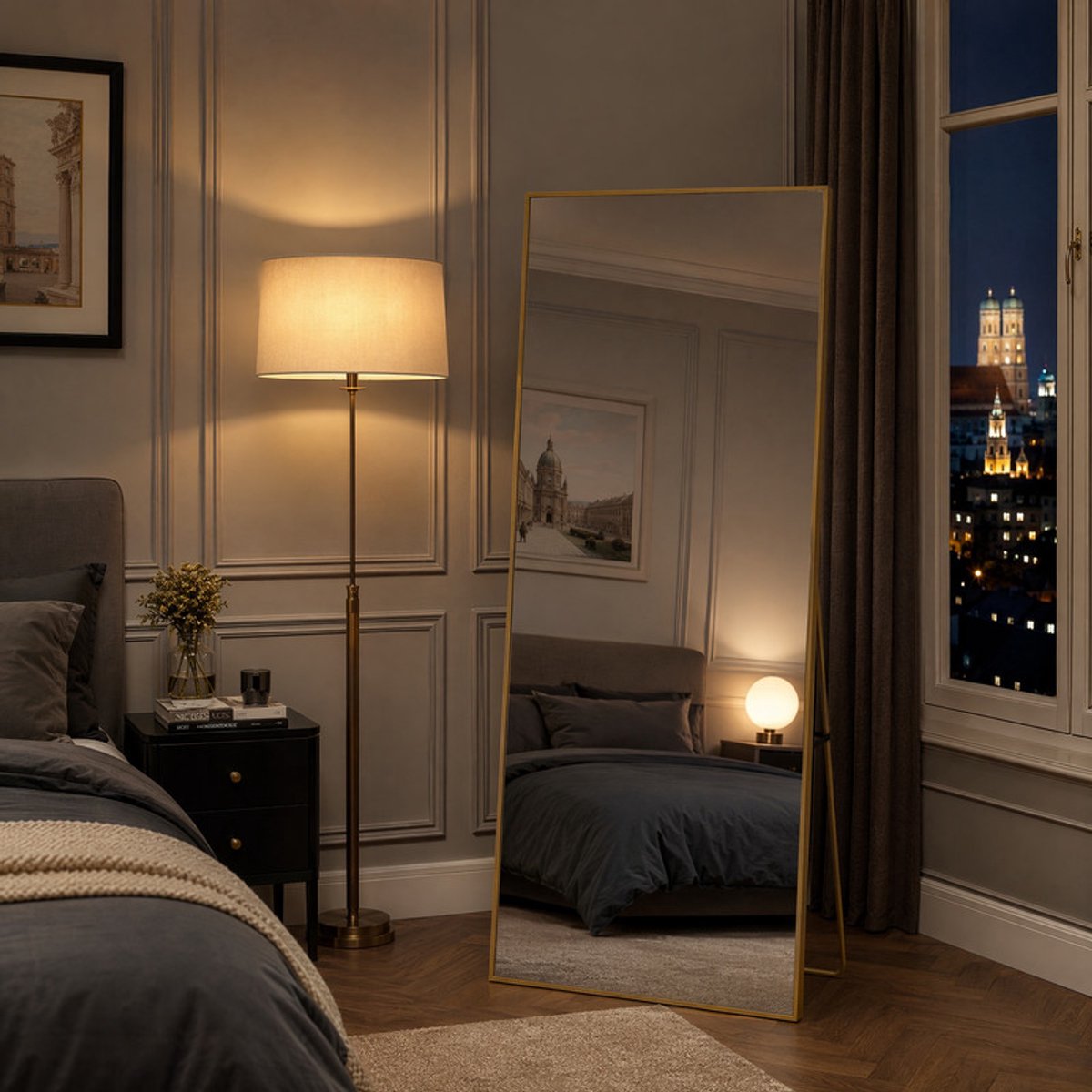 SHOPENTRA Passpiegel 177x77 cm Goud – Grote Staande Spiegel met Aluminium Frame, Veiligheidsglas en Wandspiegel voor Slaapkamer