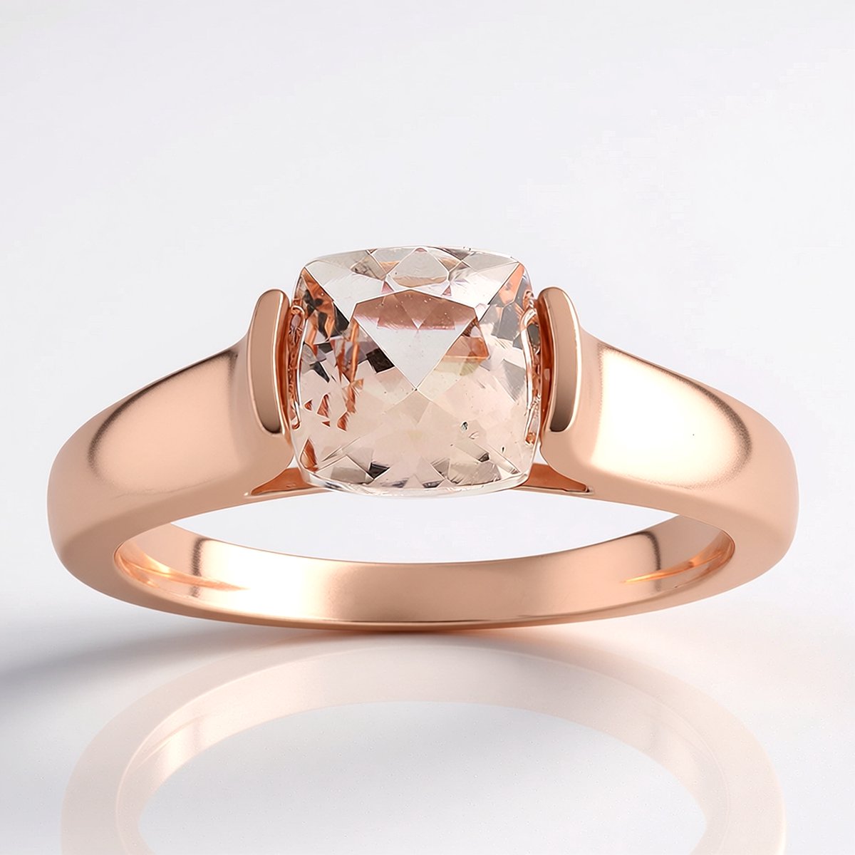 Cavill - Elegante 925 Sterling Zilver Ring met Roségoud Coating - 1,119 ct Braziliaanse Morganiet - Antiek Kussen Slijpsel - Handgemaakt