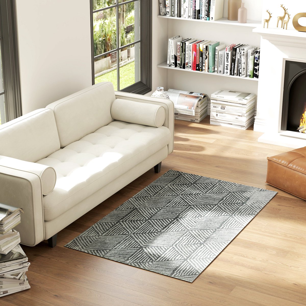 TEKROA® - Vloerkleed Woonkamer - Laagpolig Tapijt - Machinewasbaar - Slaapkamer & Hal - 170x120 cm - Donkergrijs