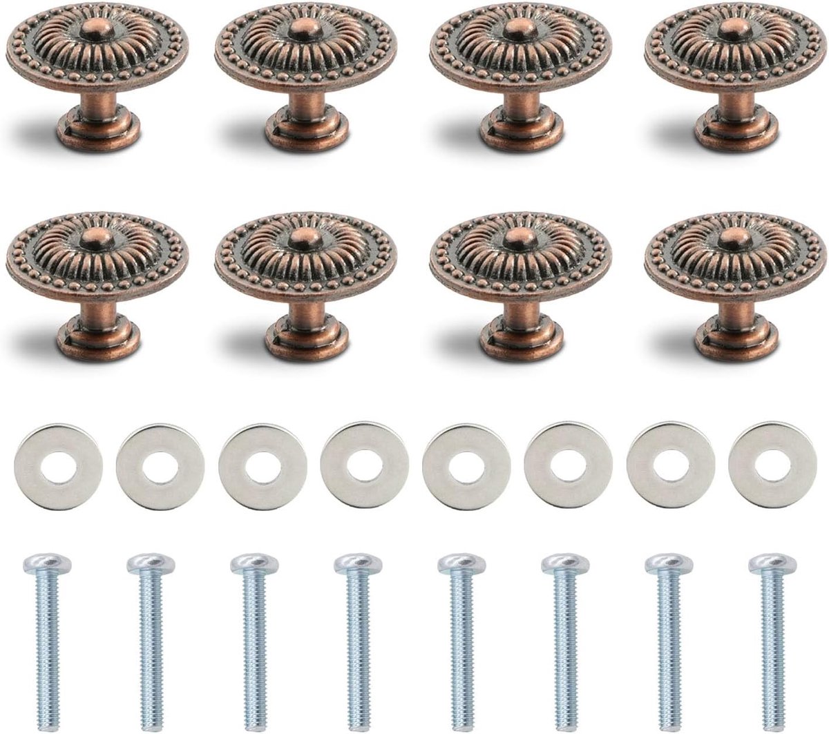 Retro Kastknoppen Set van 8, 24mm Handgrepen met Schroeven, Perfect voor Keuken, Badkamer en Meubels, Duurzaam en Roestvrij