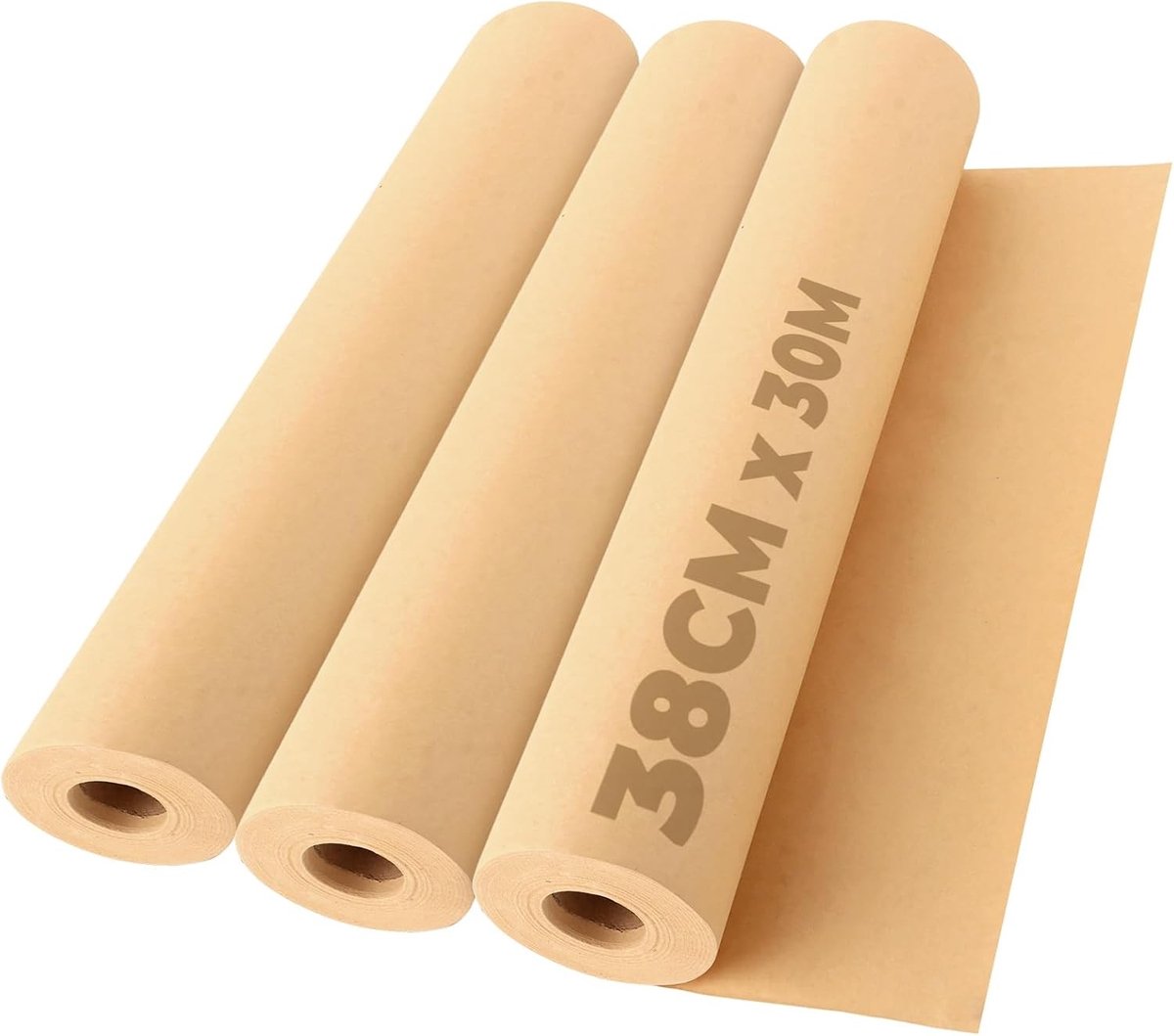 Kraftpapier rol 3 stuks, 65 g/m², 38 cm x 30 m, ideaal voor cadeauverpakkingen, verzending en knutselprojecten