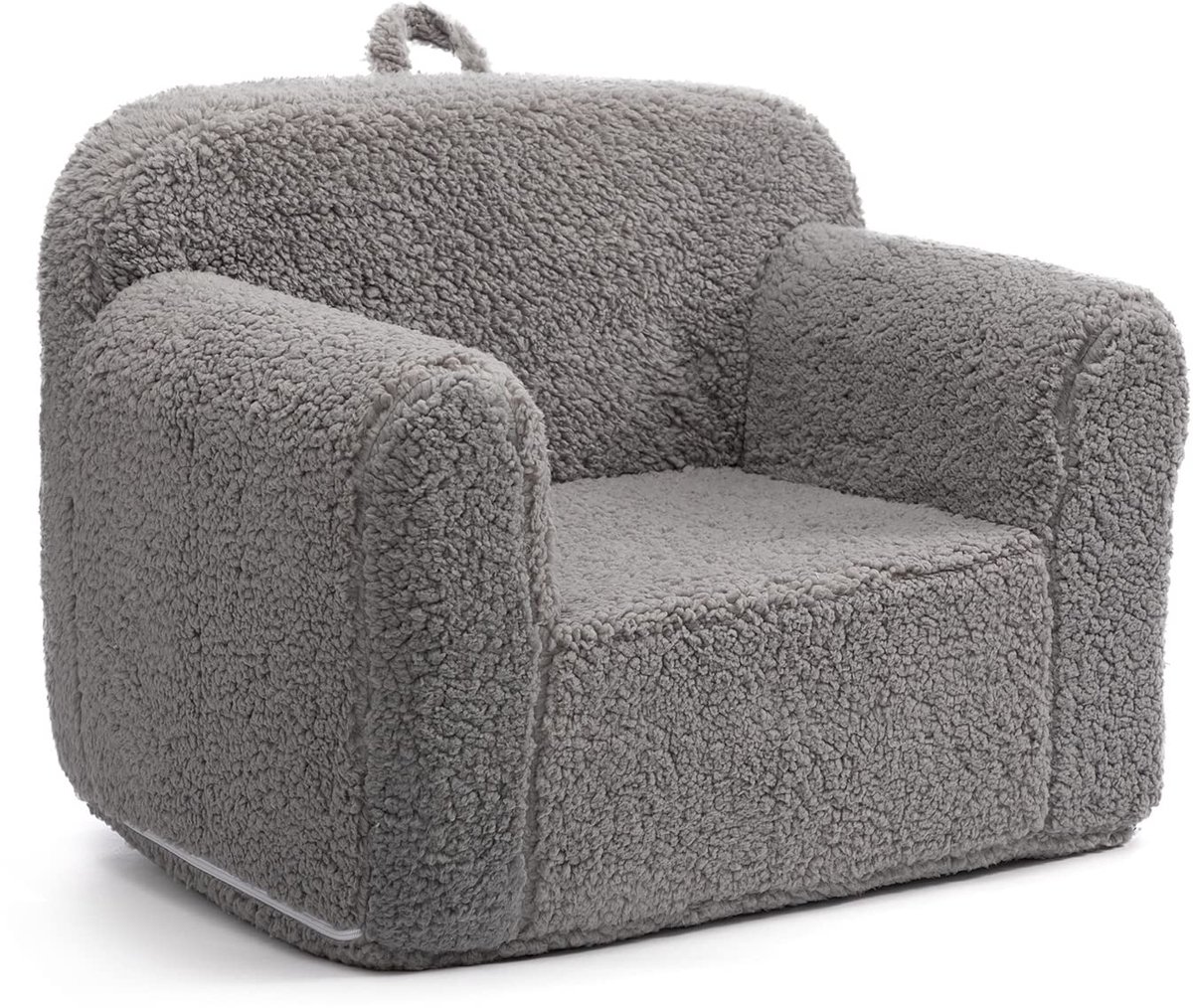 SnelShoppen - BEJOY Kinderbank, Ultralichte Knuffelstoel voor Kinderen, Zachte Schuimgevulde Sherpa Leesbank in Grijs, Perfect voor Jongens en Meisjes