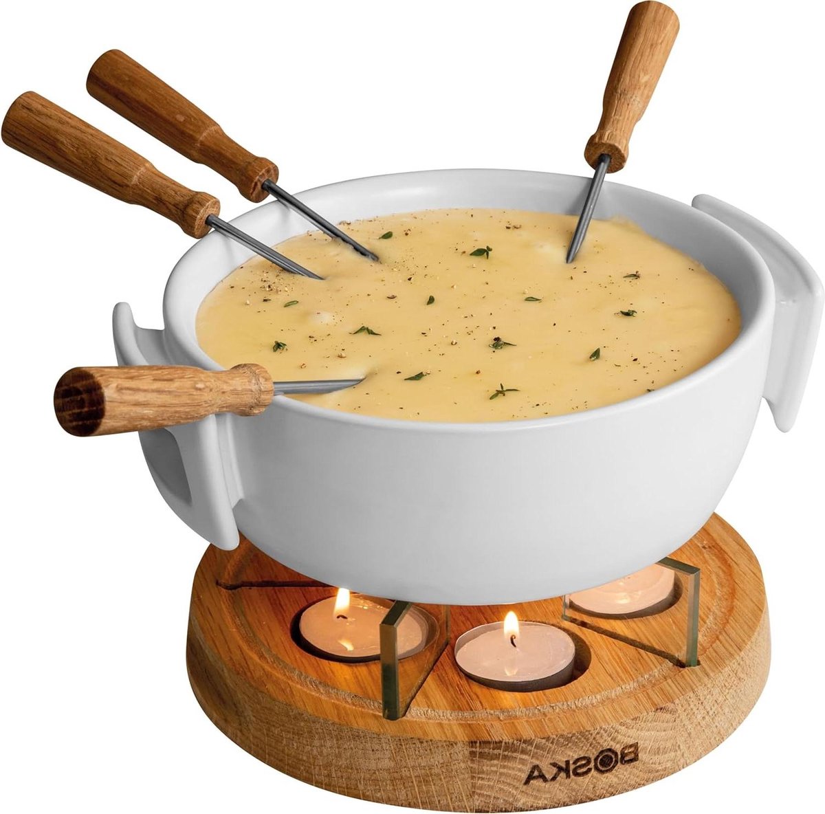 Kaasfondueset - Fonduepan - Gezellig Tafelen - Met Theelichtjes - 1.8 Liter - Wit