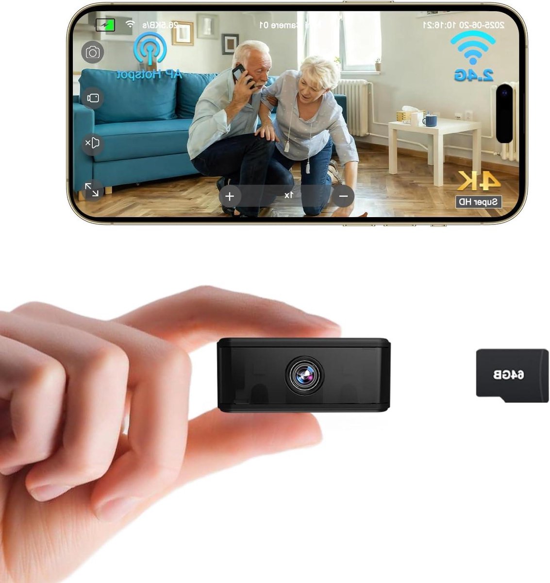 Mini Camera - Verborgen Beveiliging - Thuis Bewaken - 4K Ultra HD - 48x48x20 mm - Zwart