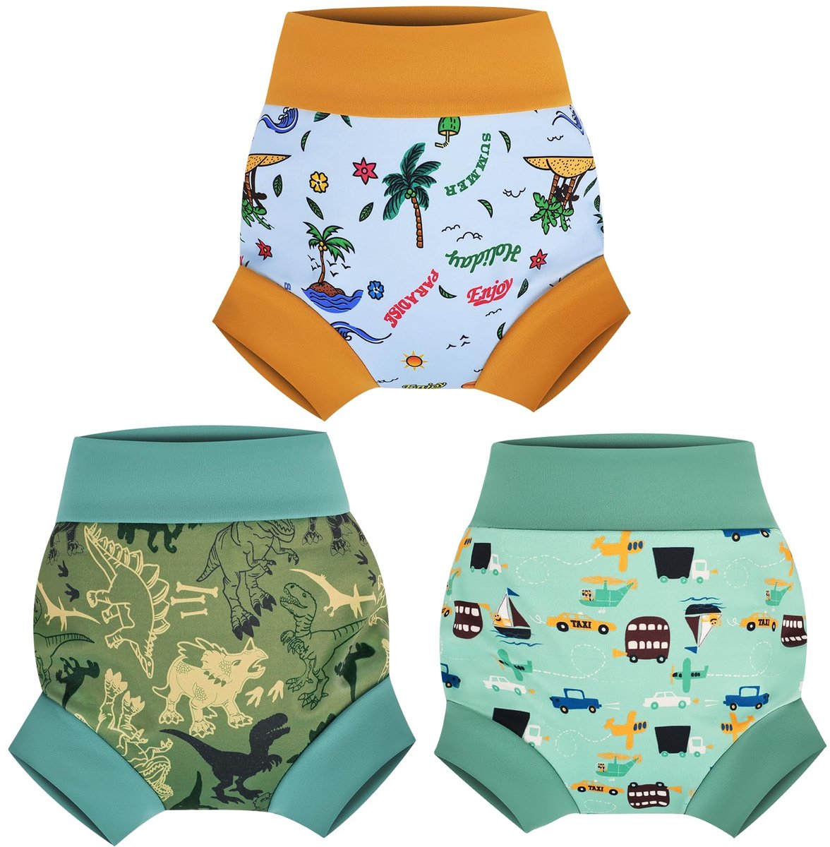 SnelShoppen - Herbruikbare Zwemluier Baby, 3 stuks Waterdichte Badluiers voor Kinderen, Groen, Geschikt voor 2 Jaar, Duurzaam, Ideaal voor Zwemmen en