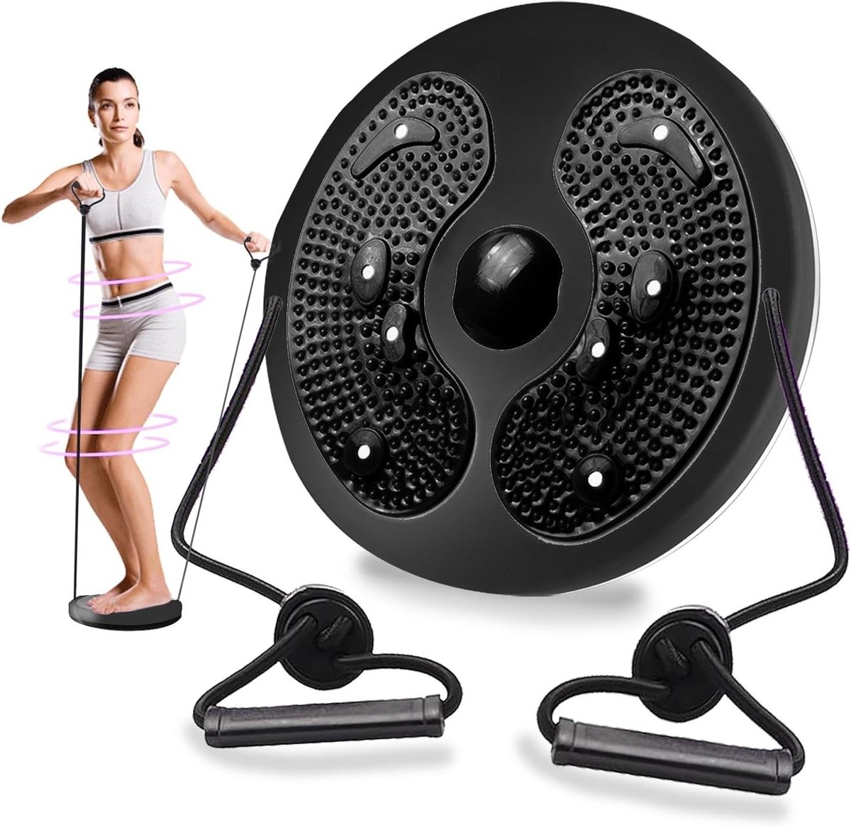 Taille Draai Schijf - Fitness Draaiplateau - Buikspieren Trainen - Met Ingebouwde Voetmassage - 32 cm - Zwart