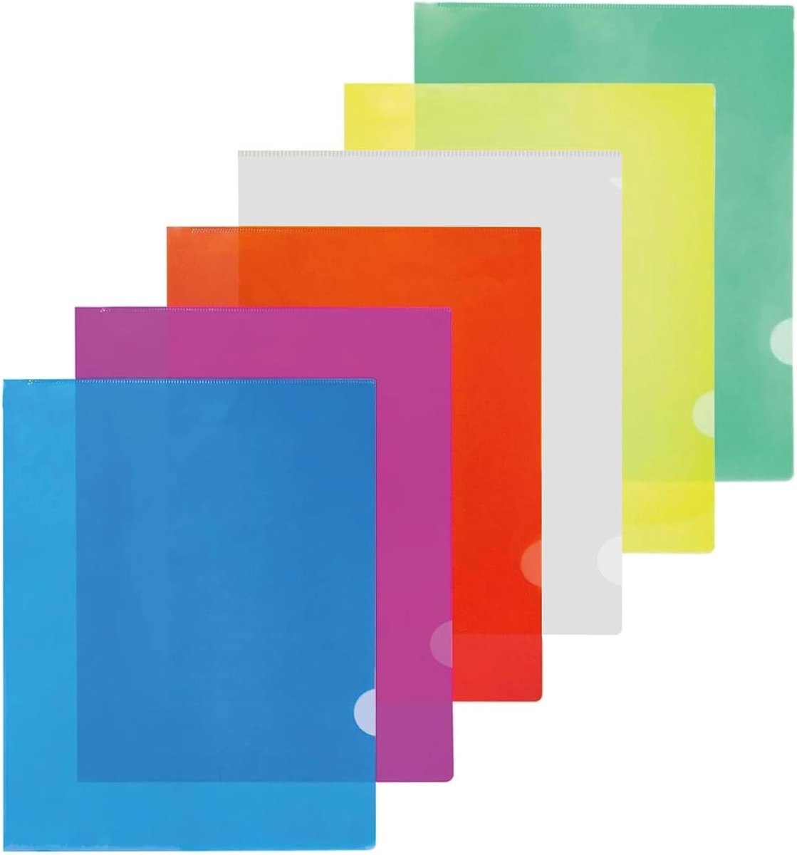 Set van 24 Kleurrijke A4 Plastic Mappen - Transparante Beschermhoezen voor Documenten, Rapporten en Presentaties in 6 Kleuren