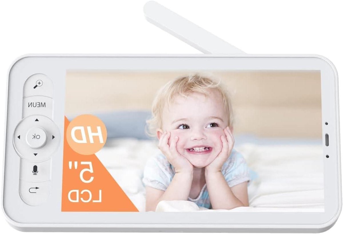 Baby Monitor - Babycamera - Kind in de gaten - Gekleurd nachtzicht - 5 inch scherm - Wit
