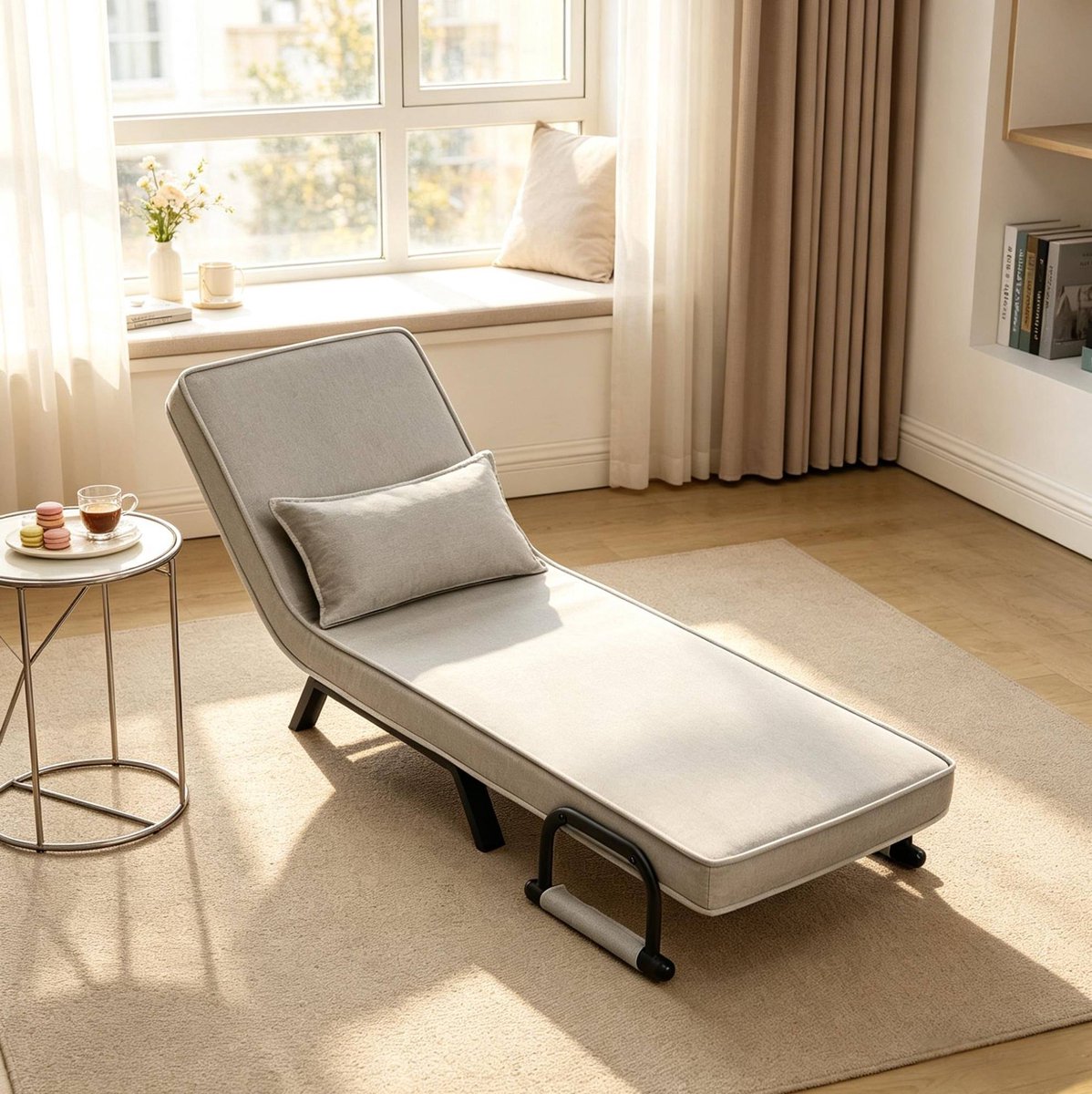 REDOM- Slaapfauteuil - Verstelbare rugleuning - 3-in-1 klapfunctie - Met armleuningen en kussen - Stof - Woonkamer - Metaal - Lichtgrijs - 65 x 78 x 75 cm
