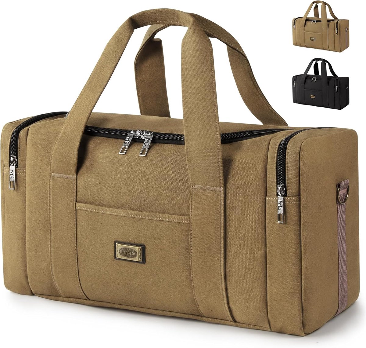 SnelShoppen - Grote Uniseks Canvas Reistas 38L - Retro Sporttas Weekendtas Vrijetijdstas - Khaki - Ideaal voor Vliegtuig, Zakenreis, Camping