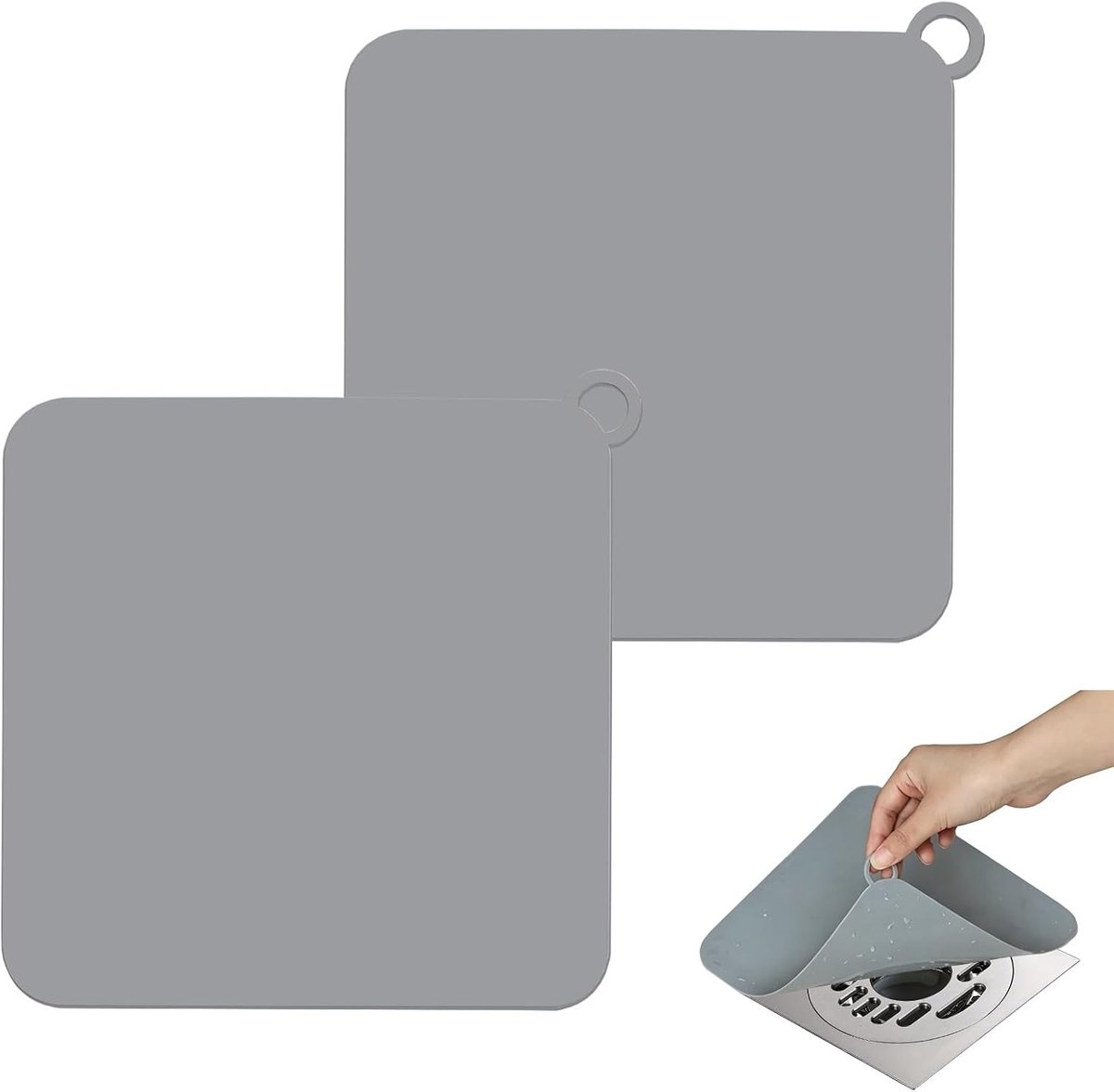 Set van 2 siliconen afvoerstoppen voor douche en badkuip, geurstop en antislip vloerafdekking, 20 x 20 cm, ideaal voor keuken en badkamer