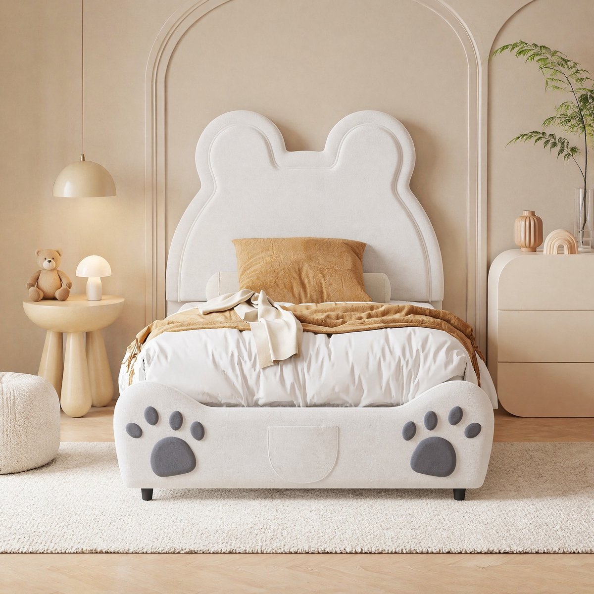 COVREO Bedframe 90x200 cm wit stof berenvorm zonder matras