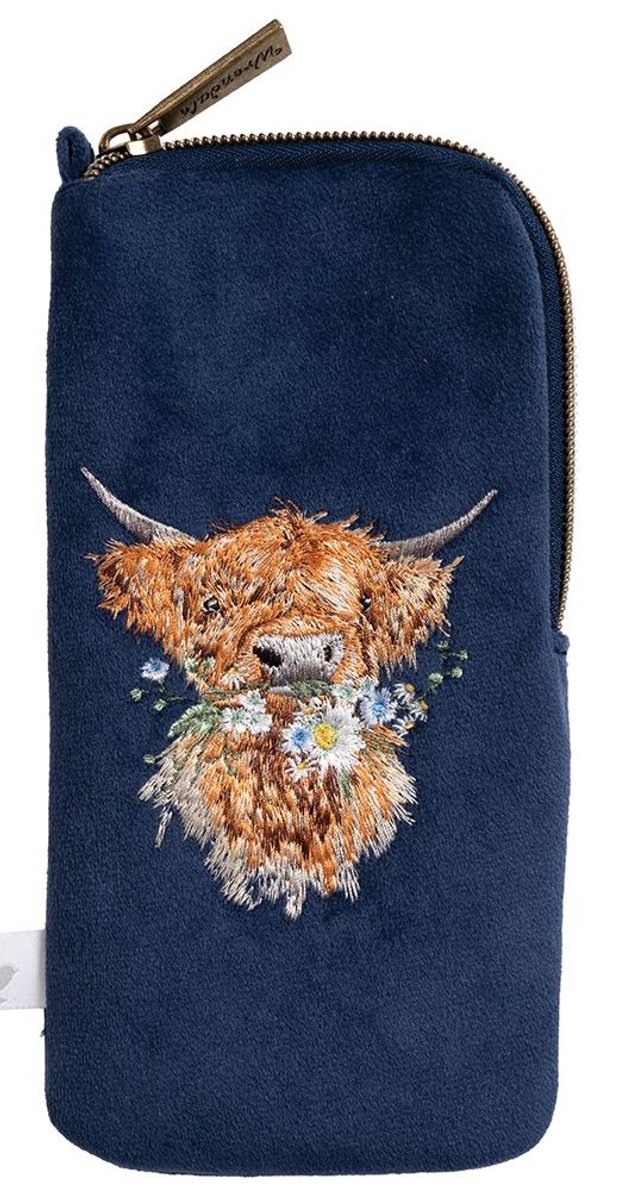 Brillenetui Wrendale - 'Daisy Coo' Highland Cow Embroidered Glasses Pouch