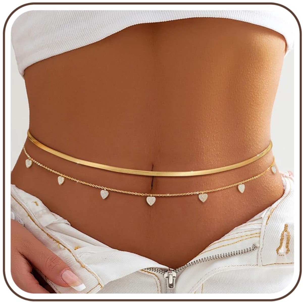 SnelShoppen - 18K Gouden Tailleketting voor Vrouwen - Dainty Lagen Body Chain - Waterproof en Niet-Tarnish - Sexy Beach Jewelry voor Zomer - Verstelba