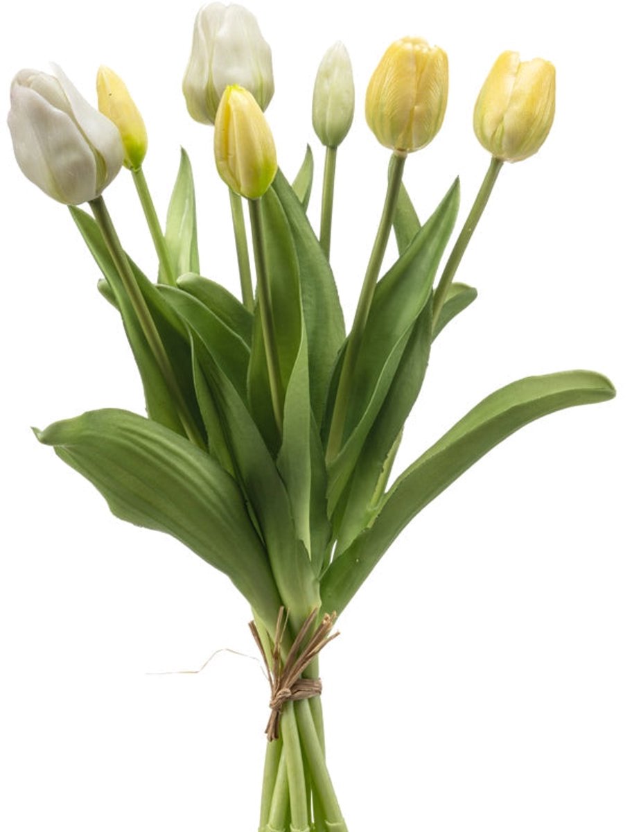 Emerald Kunstbloem Tulp Bundel 40cm Wit/geel - Kunstplant voor binnen