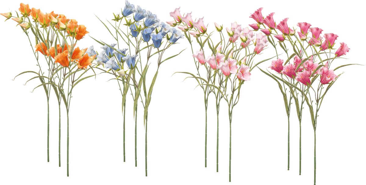 Emerald Kunstbloem Klokje 65cm - Set van 12 - Kunstplant voor binnen Oranje, Fuchsia, Blauw & Lichtroze - Set van 12