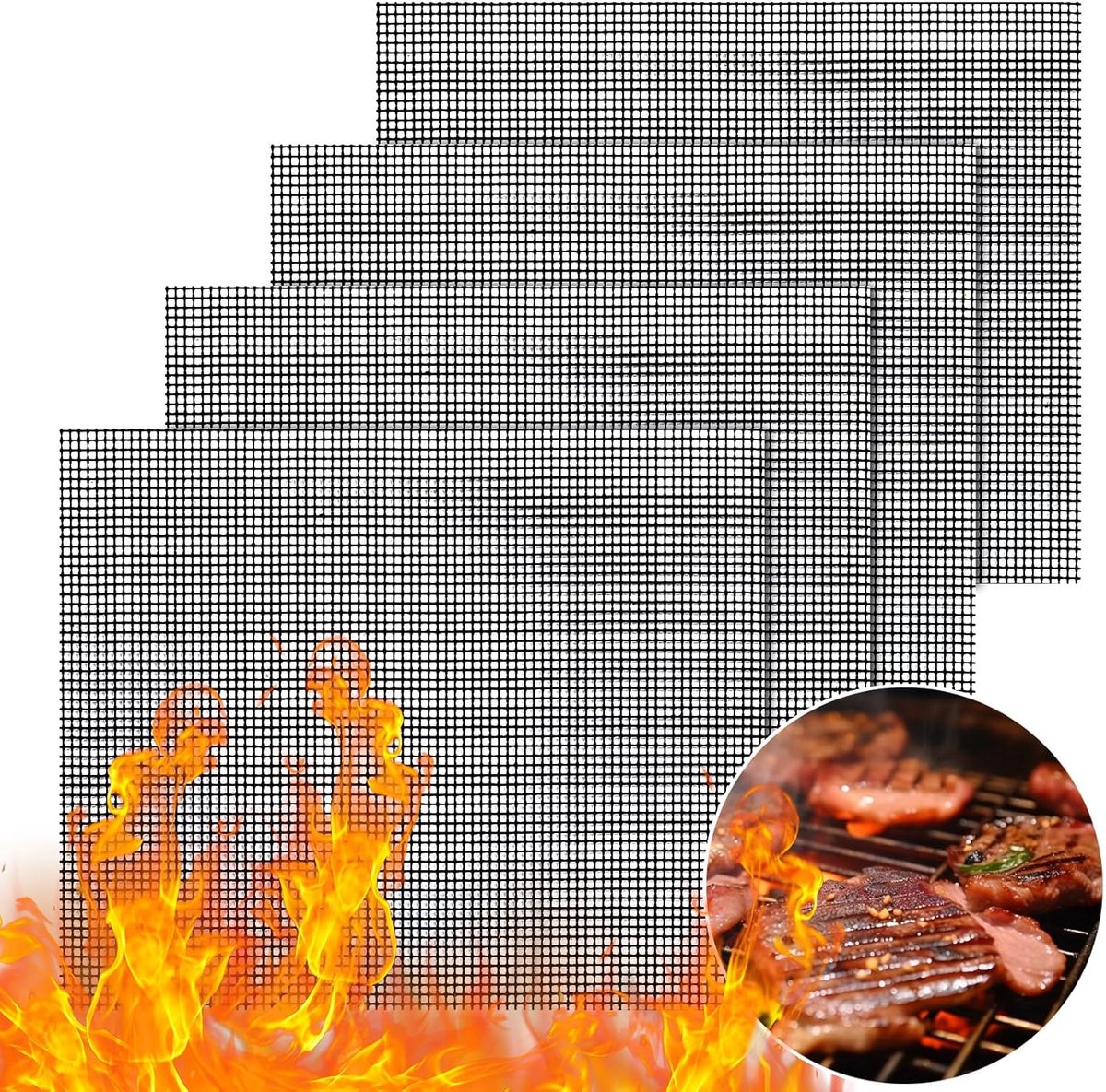 5 stuks- BBQ mat- Bakmatten- BBQ Grill Mat-Ovenmat-Bakplaat grillmat -BBQ rooster-Anti aanbak-Barbecue-Ovenbeschermer-BBQ Accessoires -BBQ beschermer-bbq mat-grill mat-bbq matje grill mat- 40x33cm