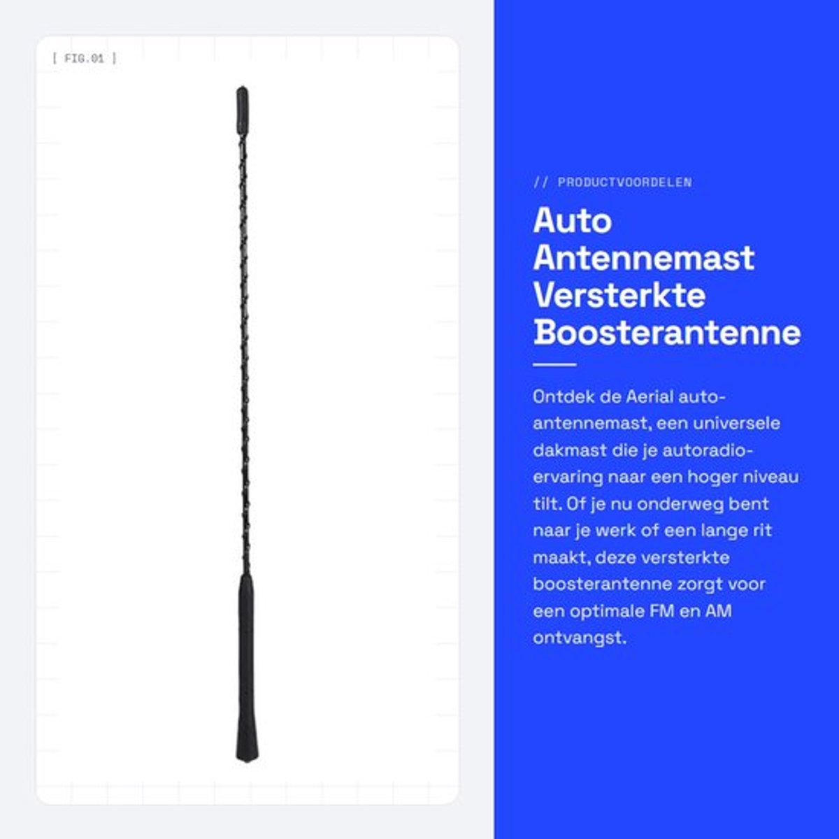 Auto Antennemast Universeel - Versterkte Boosterantenne - 22/42 cm - AM/FM Frequentie - Geschikt voor Meeste Auto's - Zwart Metaal Kunststof - Autoantenne